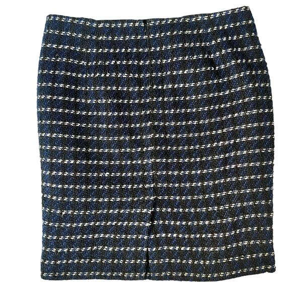 Ann Taylor Tweed Pencil Skirt Black Blue Cream Striped Size 14 - Picture 6 of 8